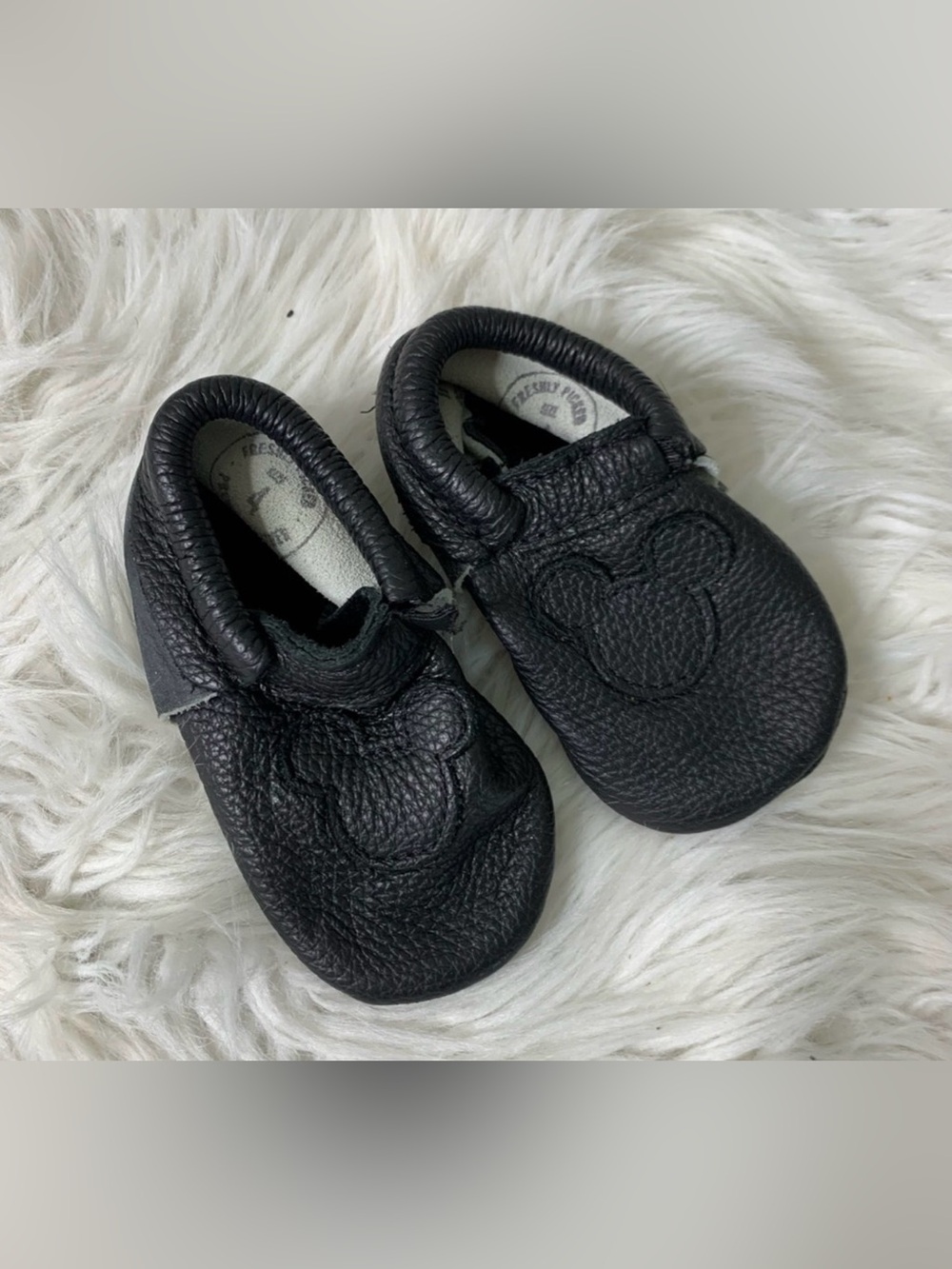 Freshly Picked Black Mickey Mouse Baby Moccasins Size 4